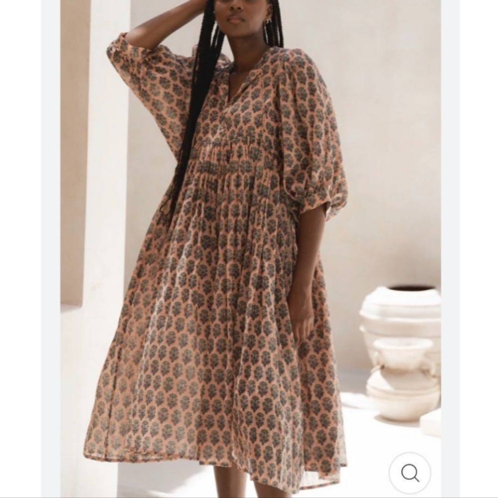 Boho Tiered Midi Dress in Peach Floral